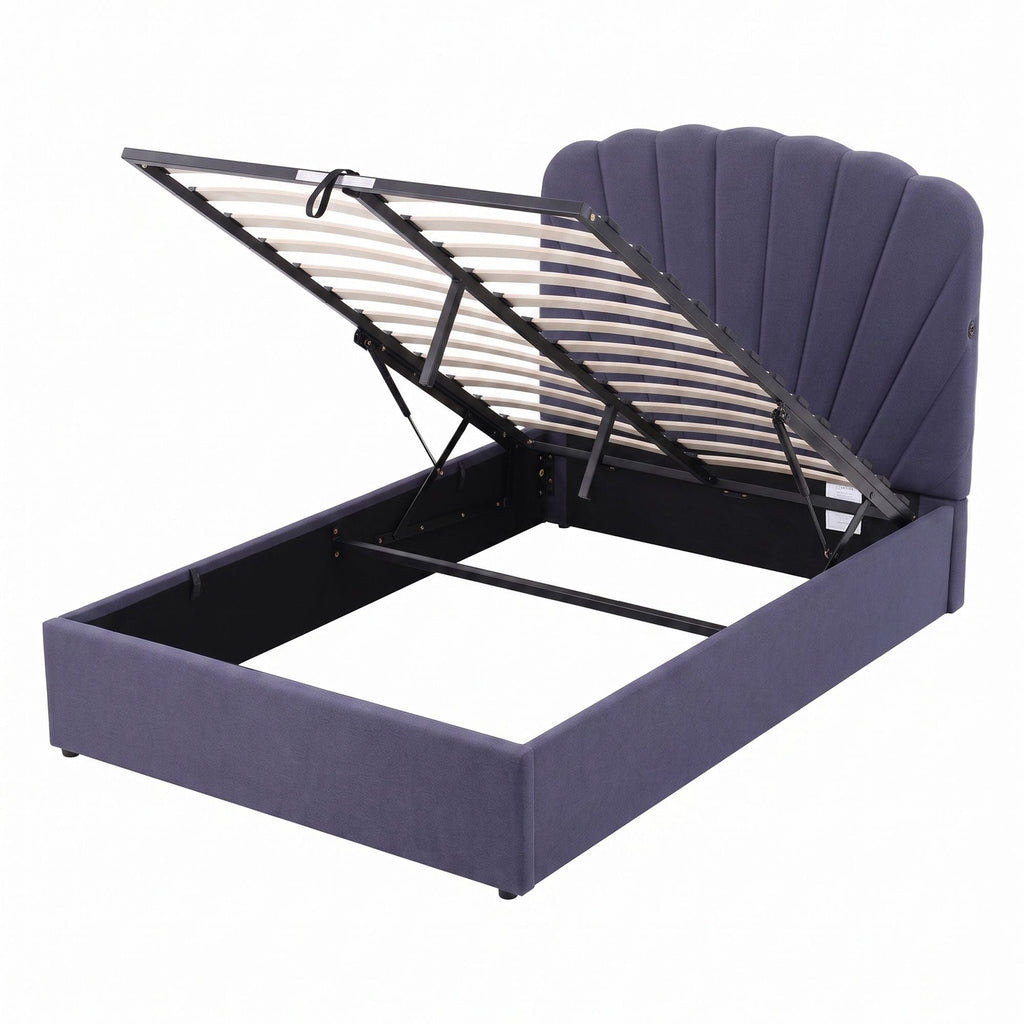 Artiss Double Bed Frame with Lift Up Storage and USB Ports Grey-0