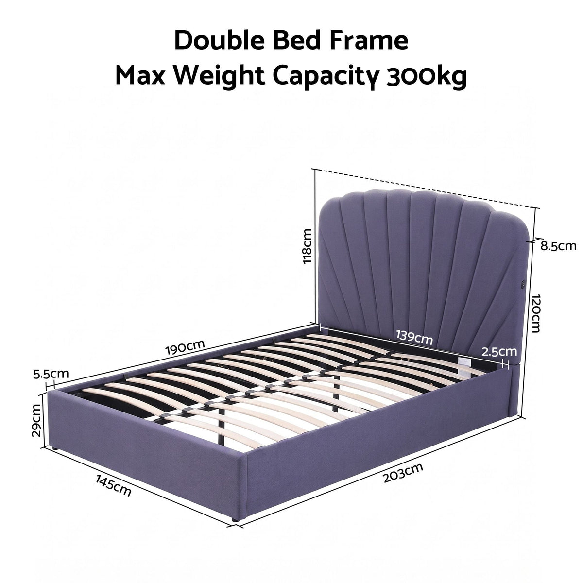 Artiss Double Bed Frame with Lift Up Storage and USB Ports Grey-1