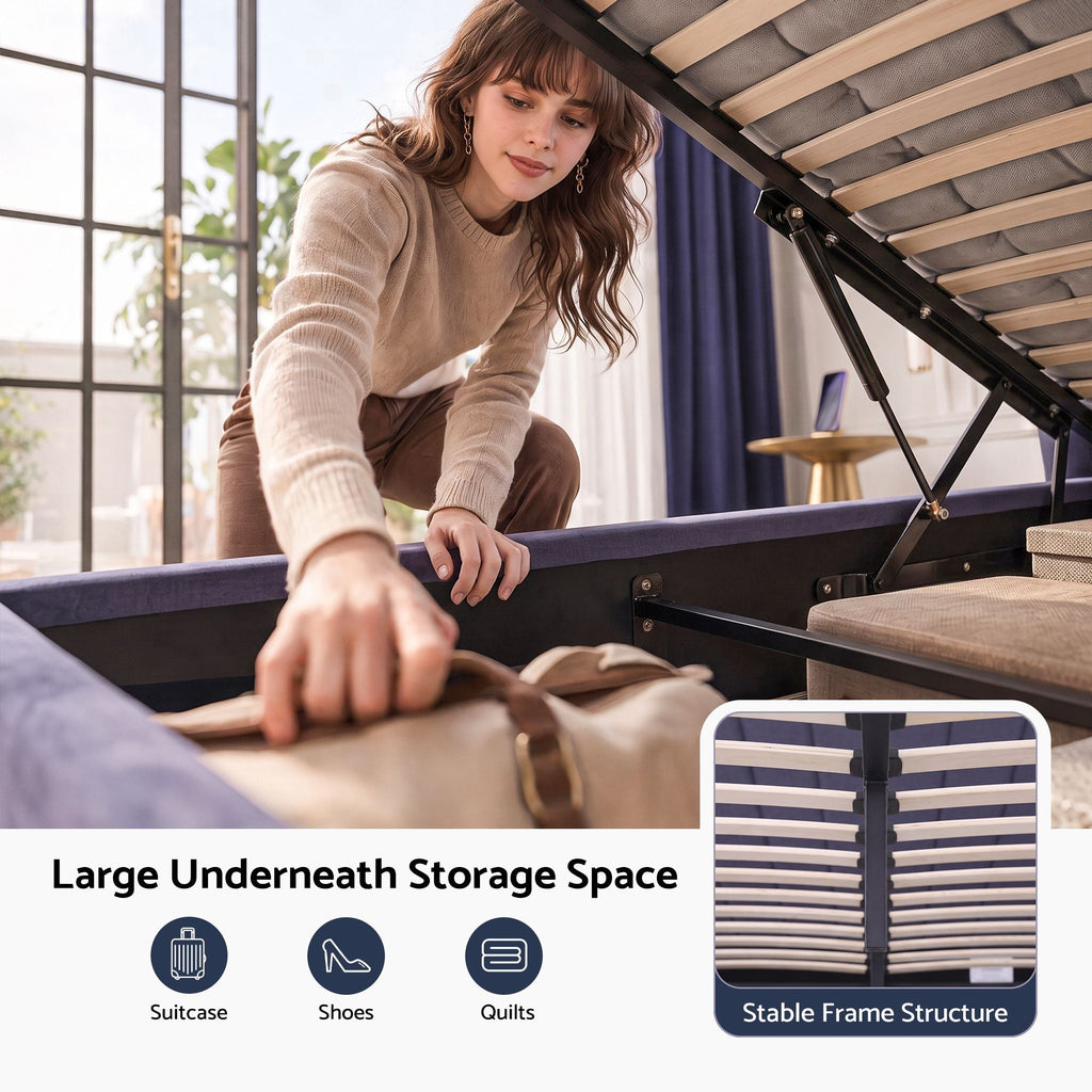 Artiss Double Bed Frame with Lift Up Storage and USB Ports Grey-3