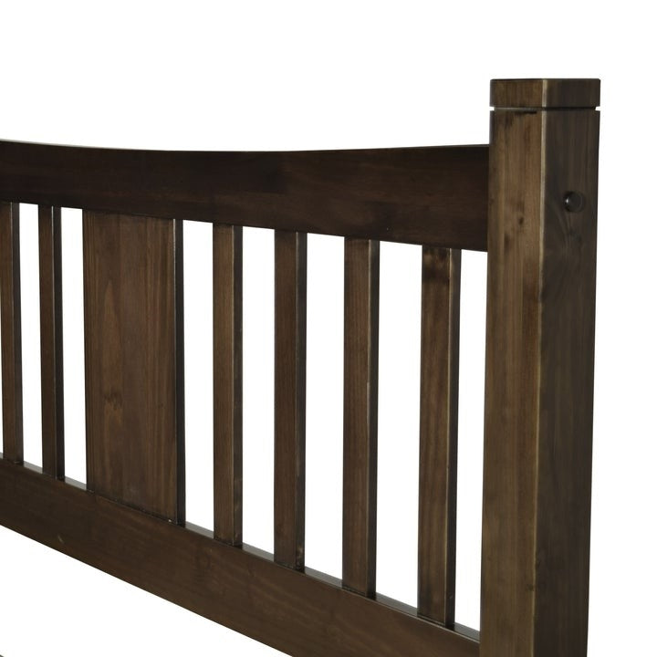 Queen size Solid Pine Wood Platform Bed with Headboard in Espresso-2