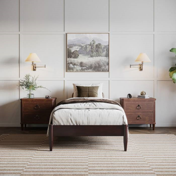 Twin XL Size Solid Hardwood Victorian Style Espresso Platform Bed-2