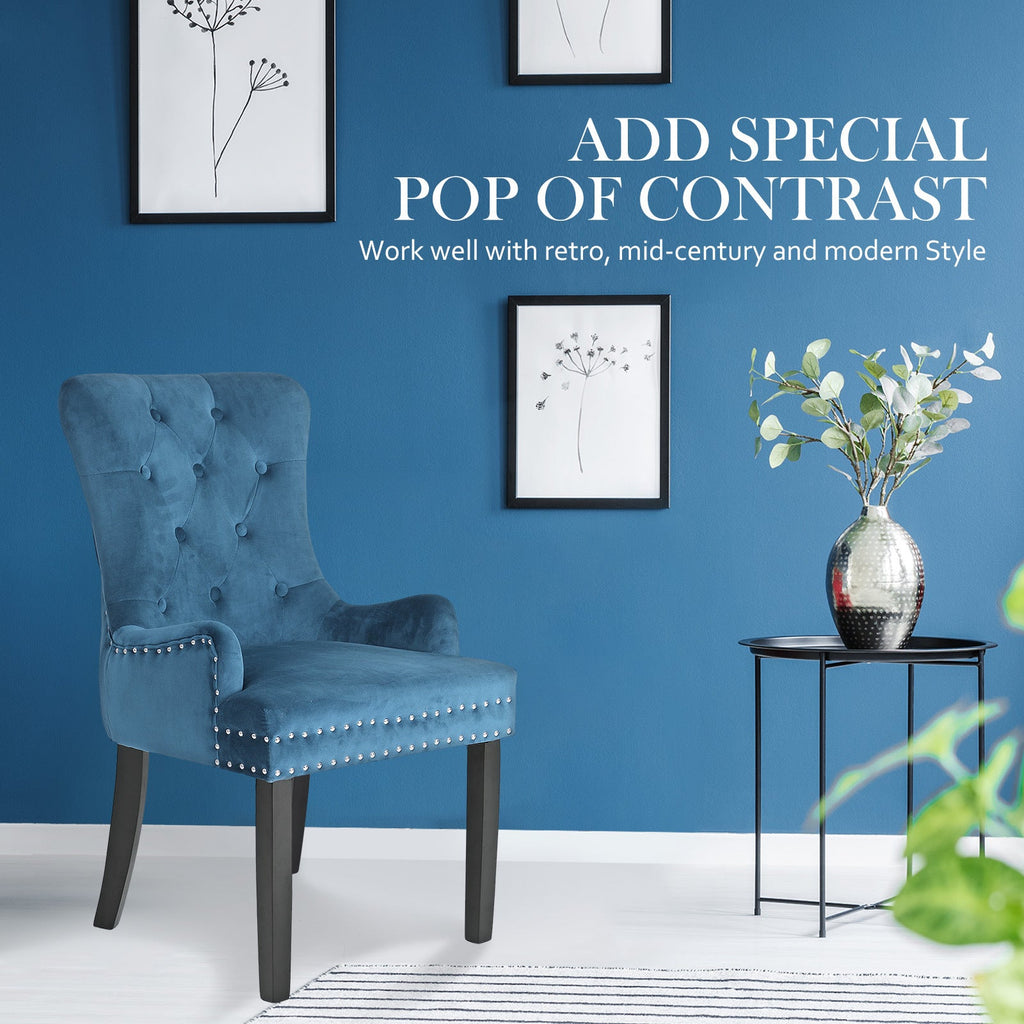 NNEDSZ 2X French Provincial Dining Chair Ring Studded Velvet Rubberwood Leg LISSE NAVY BLUE-2