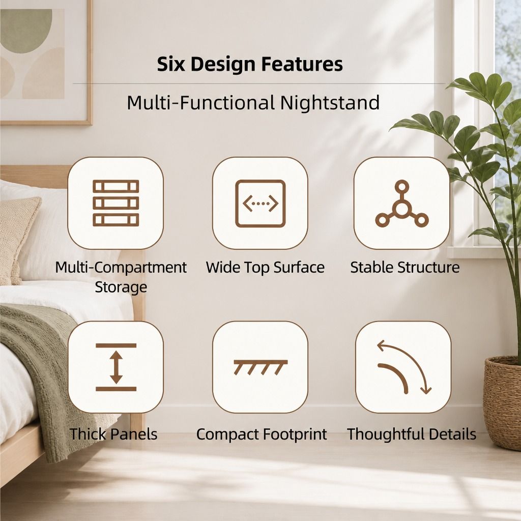 HYGGO Bedside Table Drawer Nightstand Light Gray Wood Grain White Fronts Curved Design-2