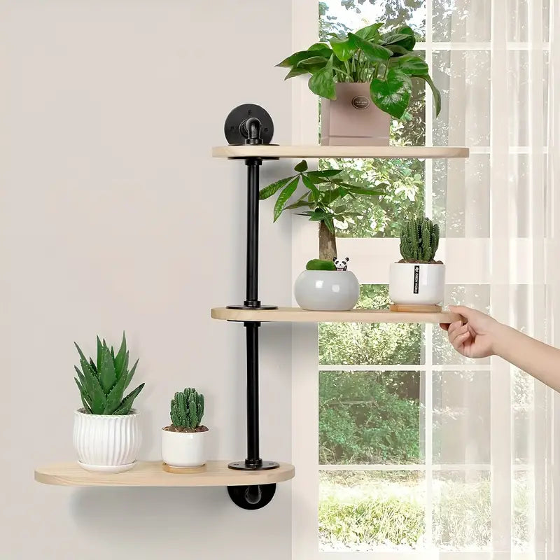 Rustic Industrial Pipe Storage Shelf with Wood Planks - 3 Tier-3