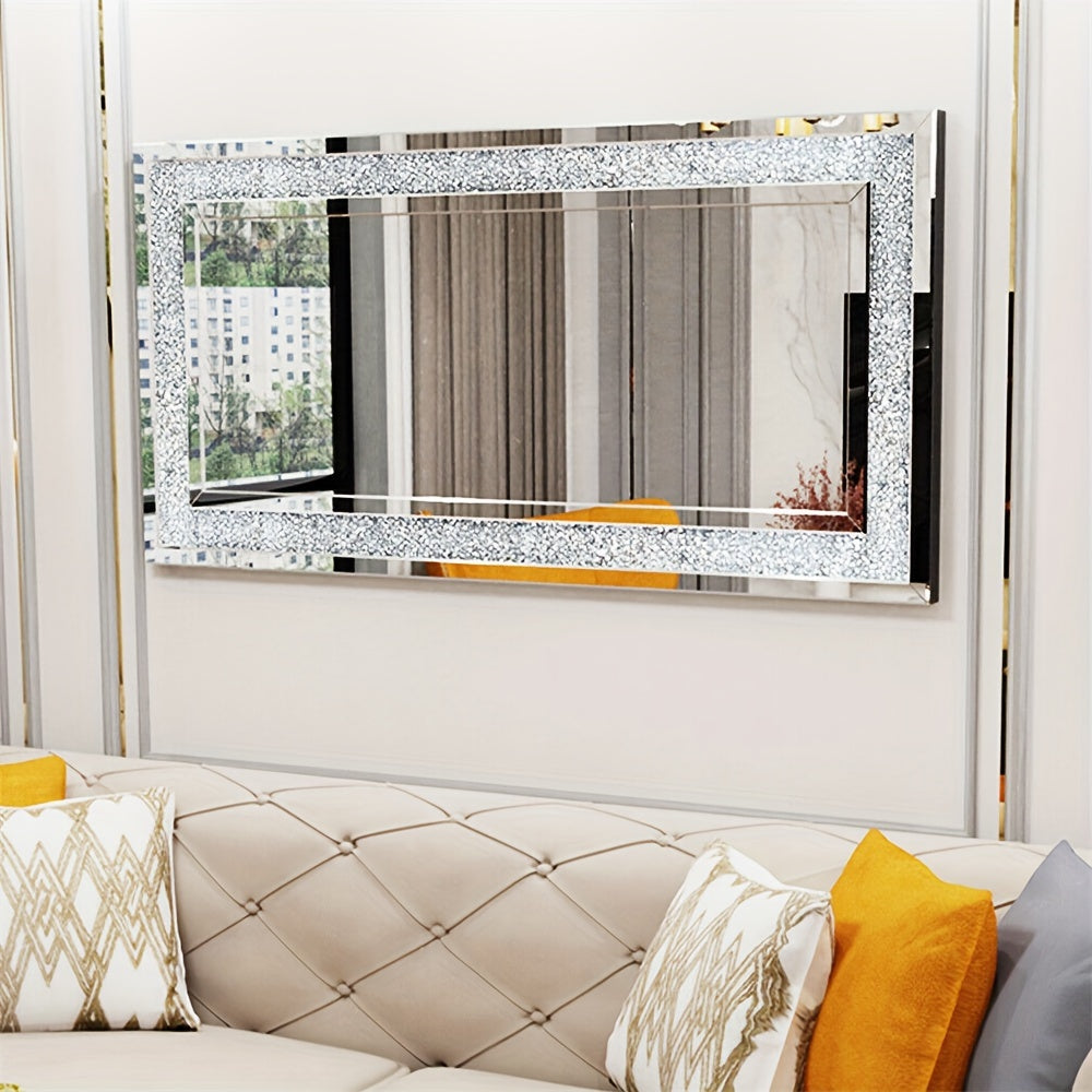 Extra Large Crushed Crystal Silver Vanity Wall Mirror (120cm)-2